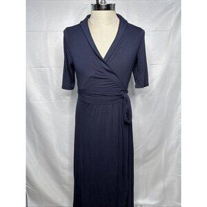 Boden Joanna Wrap Dress Size US 10 UK 14 Navy Blue Short Sleeve Midi